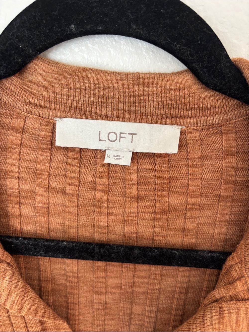 LOFT Ribbed Collared Knit Midi Dress in Rust - Picture 4 of 5
